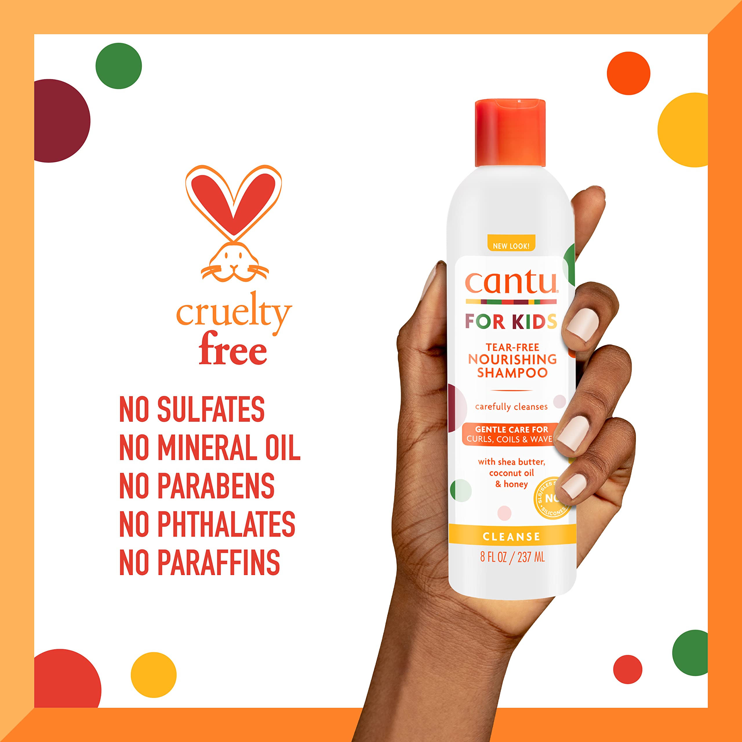 Cantu Kids Champú sin parabenos, fórmula limpia para cabello sensible.