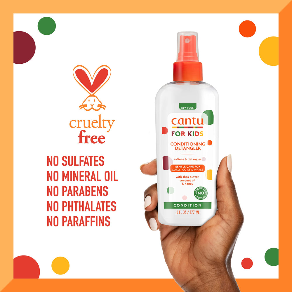 Peinado fácil con desenredante Cantu para niños, cabello suave.