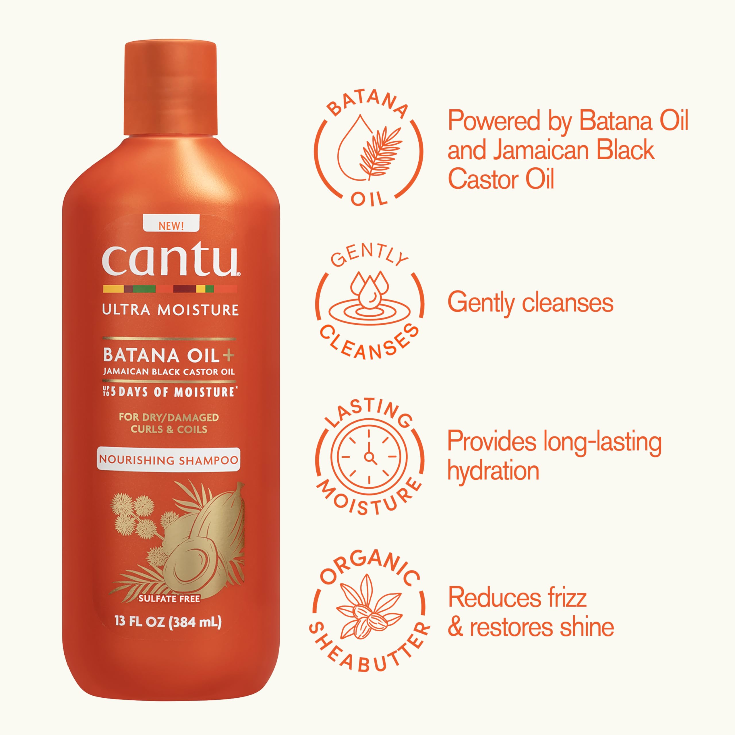 Cantu Ultra Moisture Shampoo con aceite de ricino negro jamaicano para fortalecimiento