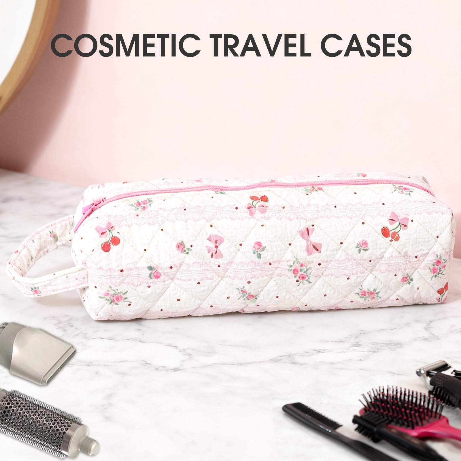 Canumer Cherry Pattern Hair Tools Organizer Bag dimensions 14 by 3.1 by 4.9 inches