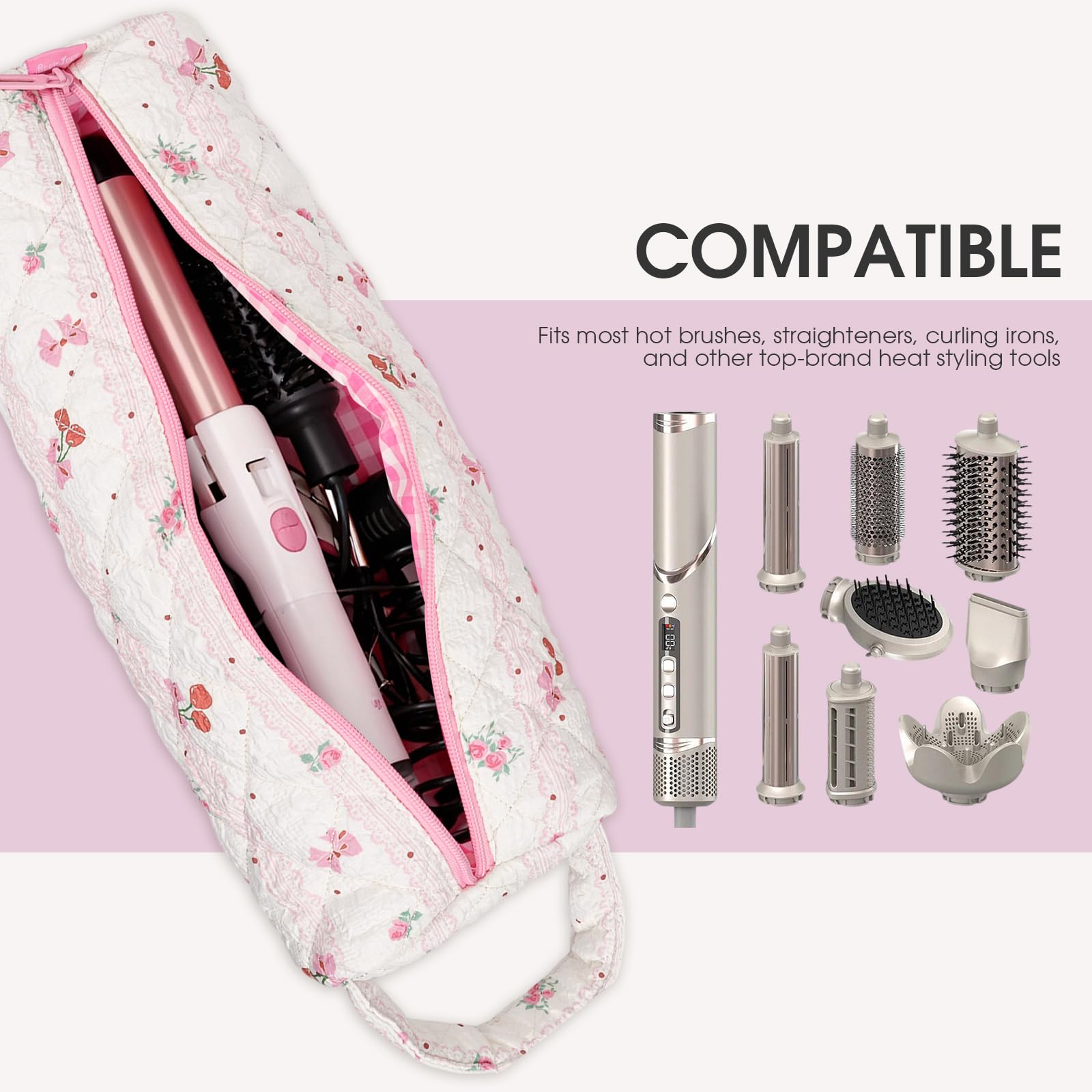 Canumer Cherry Pattern Hair Tools Organizer Bag durable water resistant exterior protects tools during trips