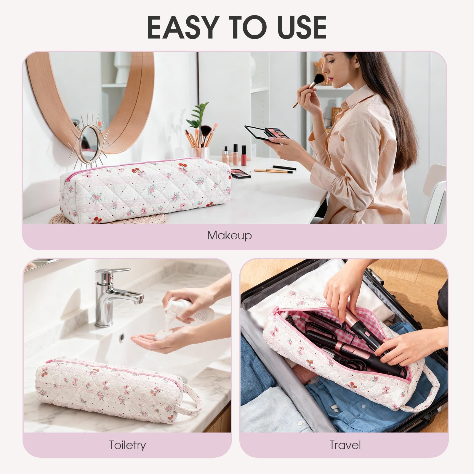Canumer Cherry Pattern Hair Tools Organizer Bag travel compact design fits in luggage