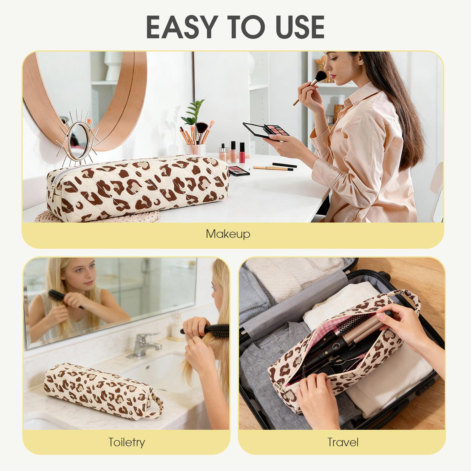 Canumer Quilted Hair Tools Travel Bag leopard dimensions 14in by 3.1in by 4.9in