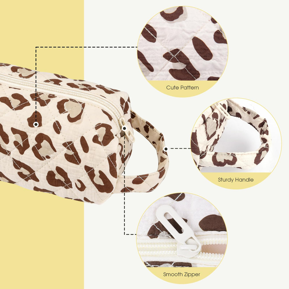 Canumer Quilted Hair Tools Travel Bag leopard carry handle and loop simplify travel