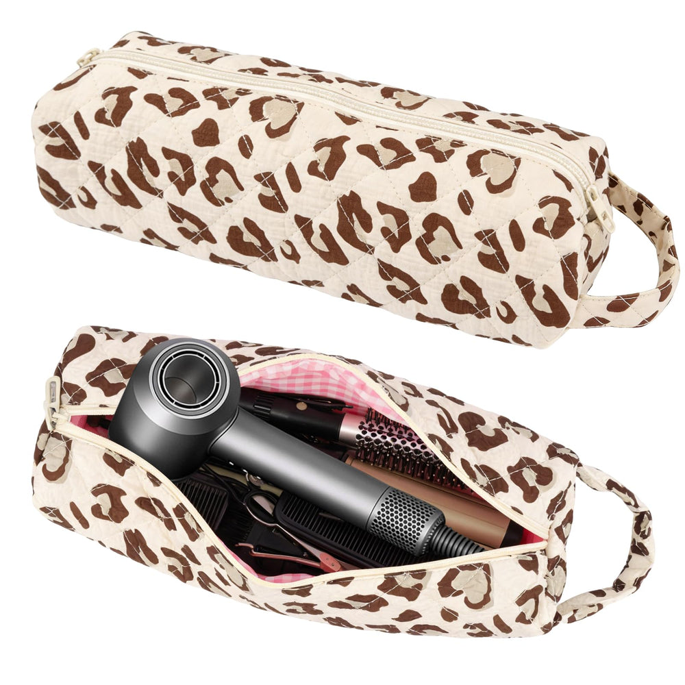 Canumer Quilted Hair Tools Travel Bag leopard opening enables quick tool access