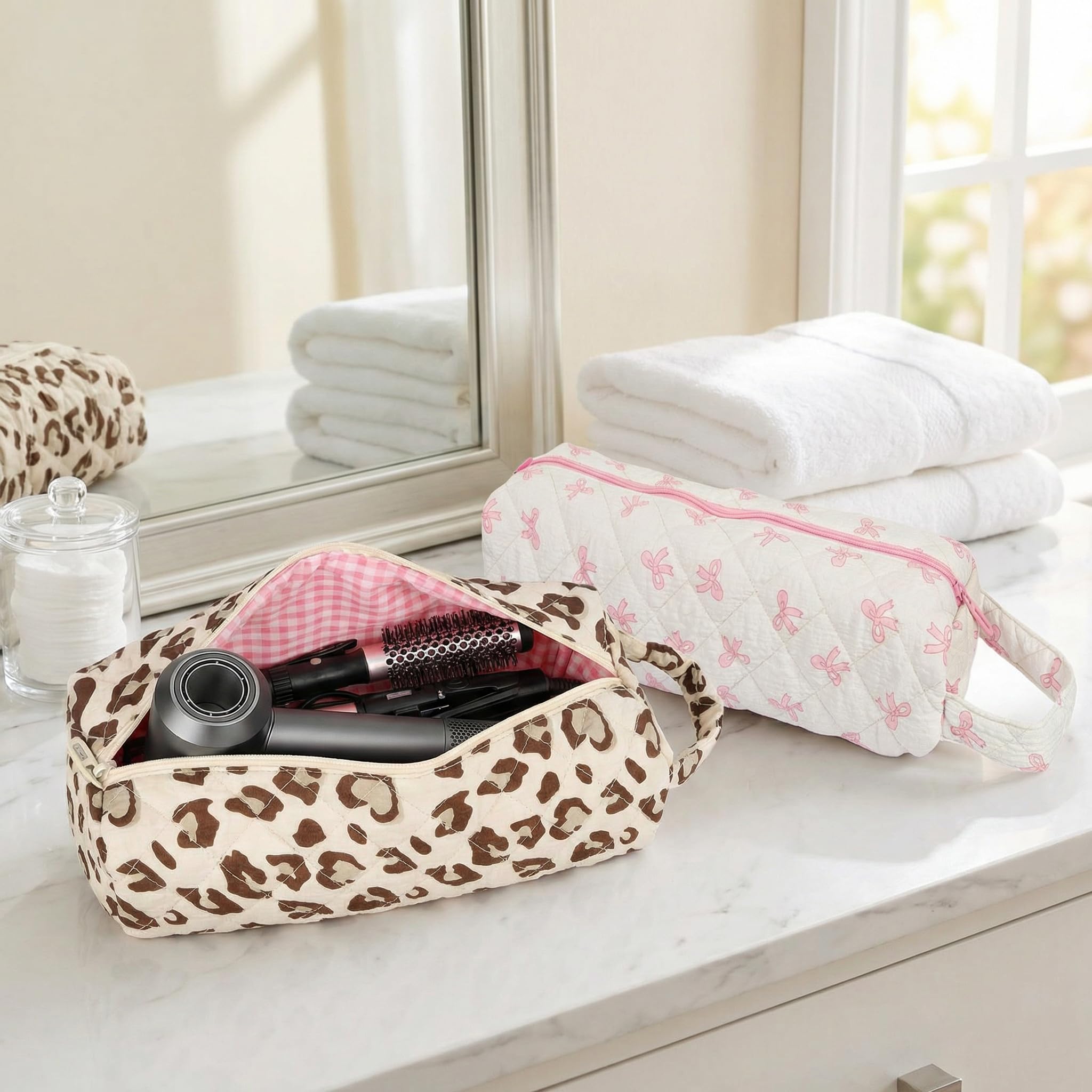 Canumer Quilted Hair Tools Travel Bag leopard versatile organizer for home or travel