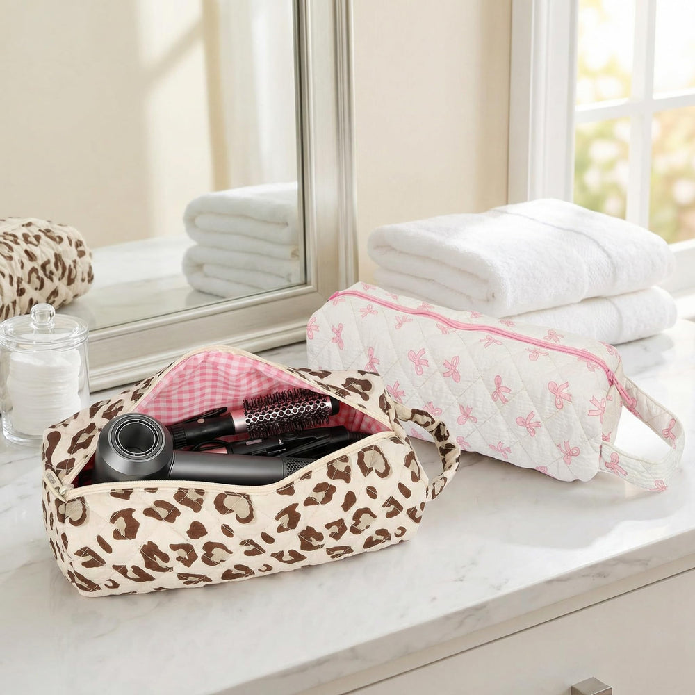 Canumer Quilted Hair Tools Travel Bag leopard versatile organizer for home or travel