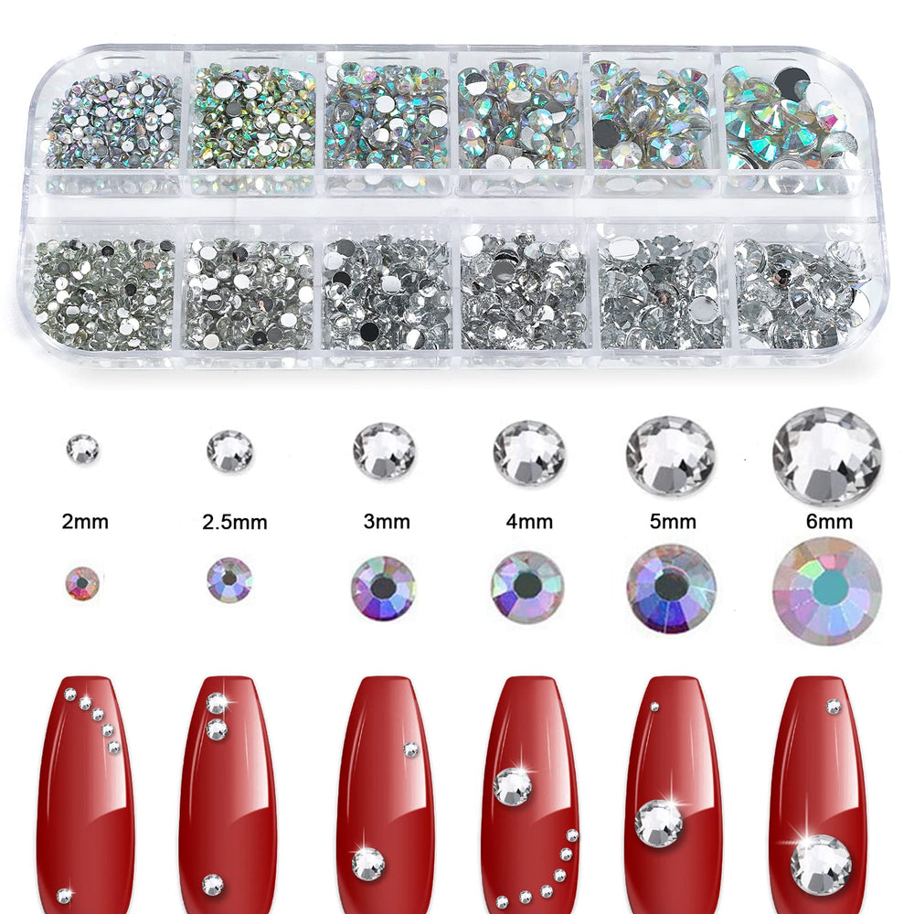 CANVALITE AB and clear rhinestones organized for easy color matching.