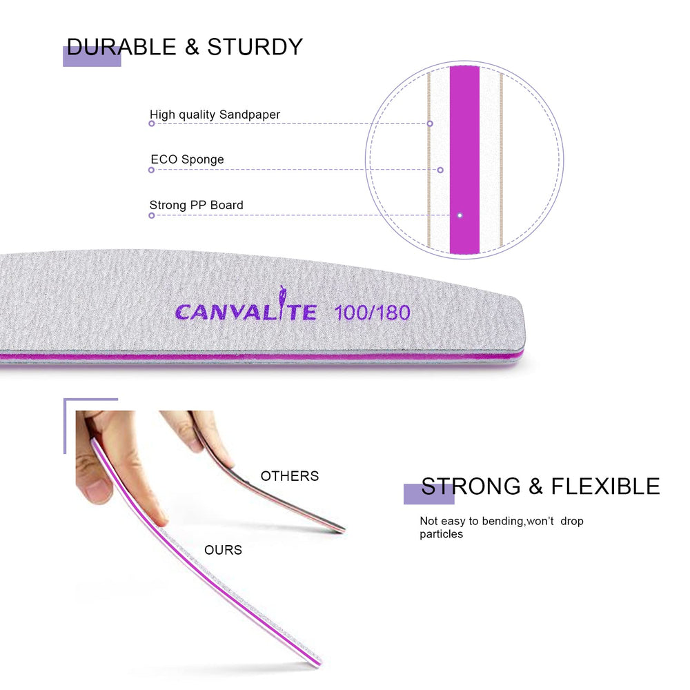 CANVALITE pack of 10 professional nail files for home or salon use