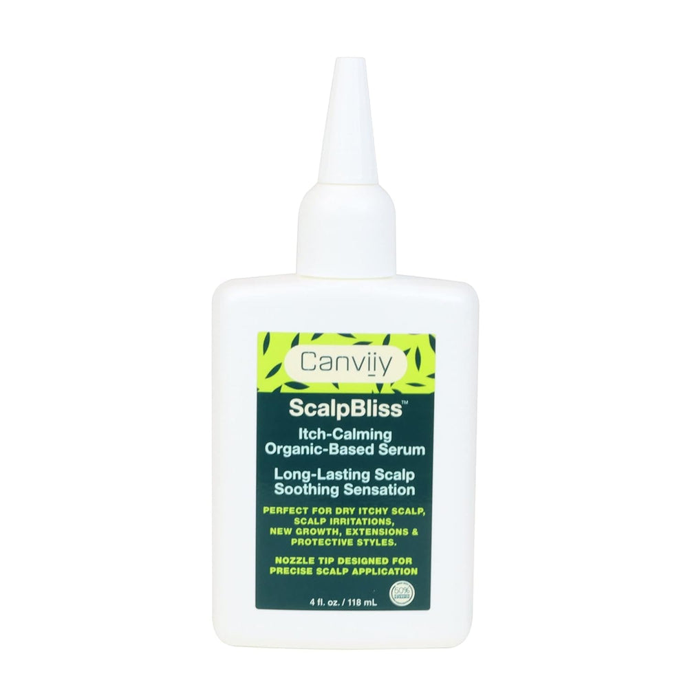 Canviiy ScalpBliss serum: botella vertiendo para una aplicación precisa y calmante.