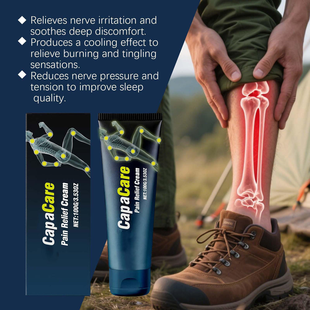 Capacare Neuropathy Relief Cream application on foot for soothing massage.