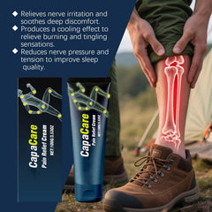 Capacare Neuropathy Relief Cream application on foot for soothing massage.