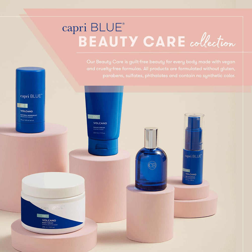 Capri Blue Volcano refill bottle on bathroom counter.