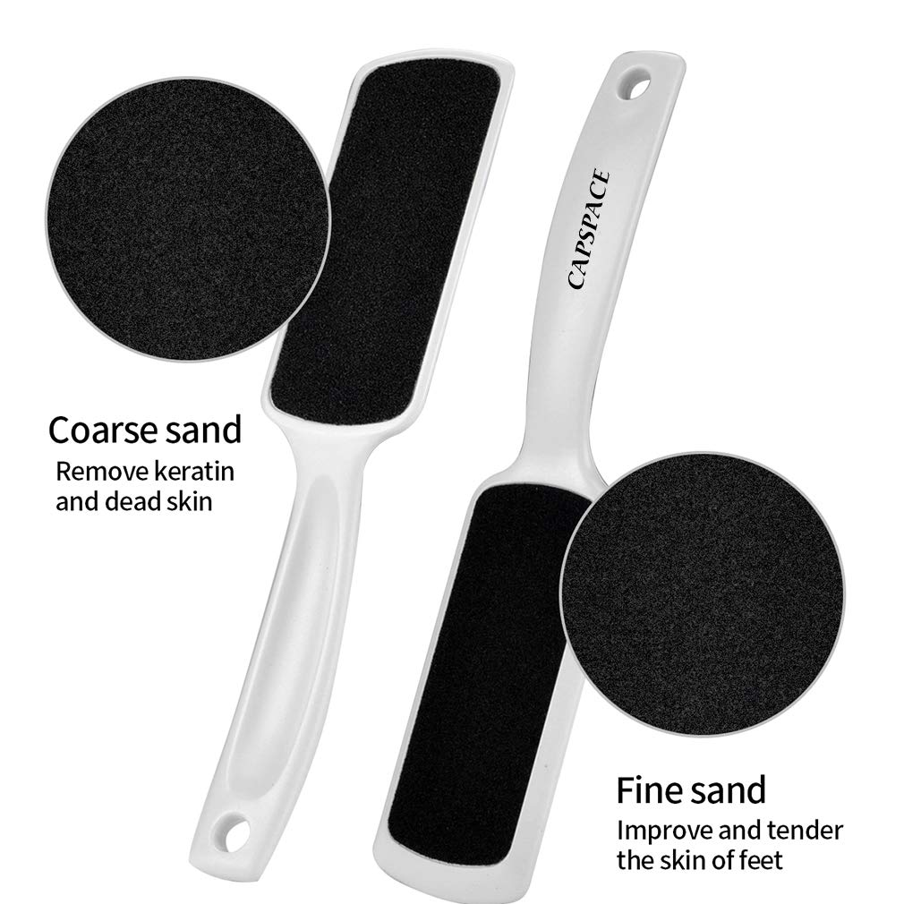 Capspace foot file with micro-sanding surface removes rough skin.