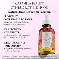 Caramela Beauty Cyperus Rotundus Oil being poured demonstrates easy application for smoother skin.