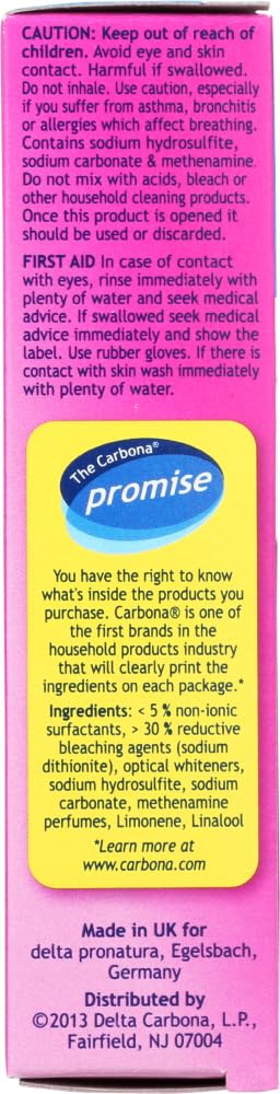 Carbona Color Run Remover pack shot highlighting six-pack for family laundry needs.