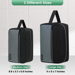 Carbrea travel toiletry bag side handle for convenient carry and hanging.