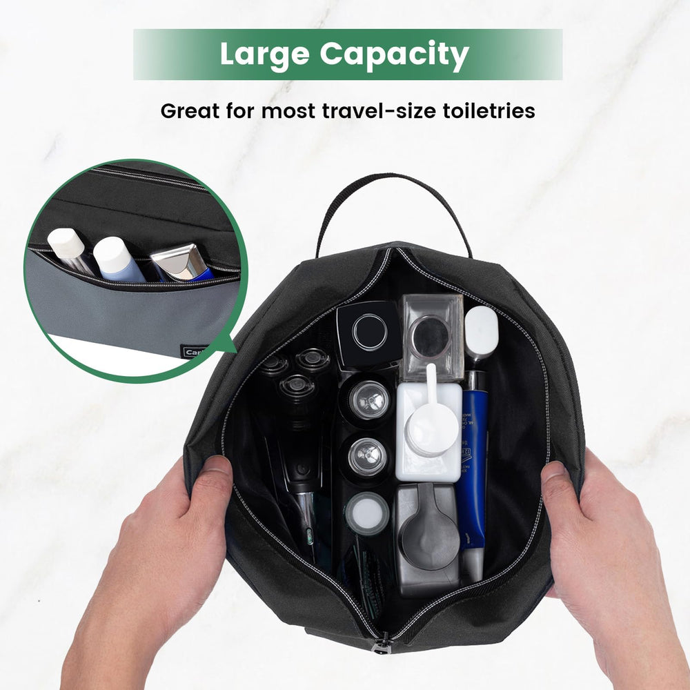 Carbrea travel toiletry bag smooth zipper for quick access.