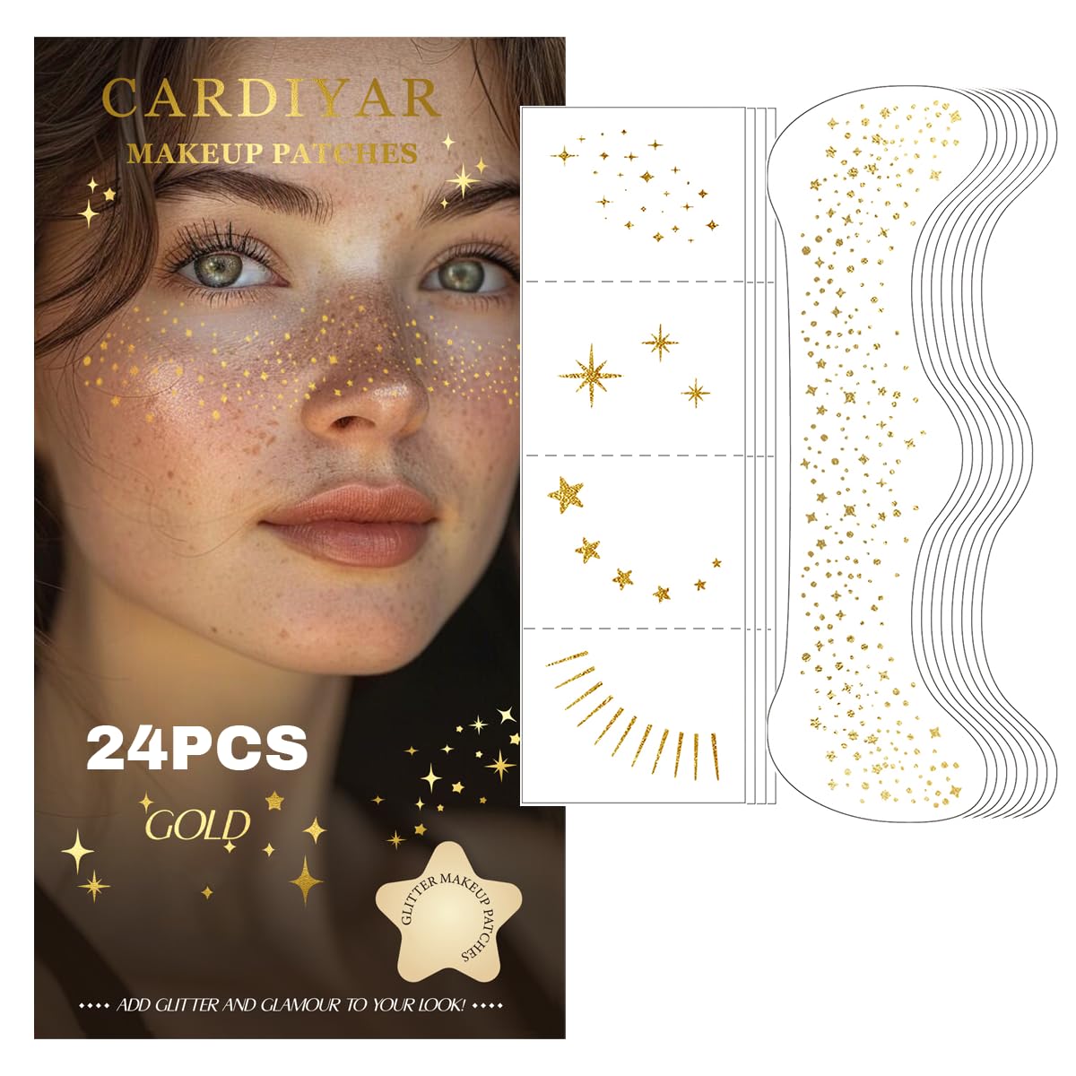 Cardiyar Glitter Freckles gold pack for shimmering festival looks and bold, playful makeup.