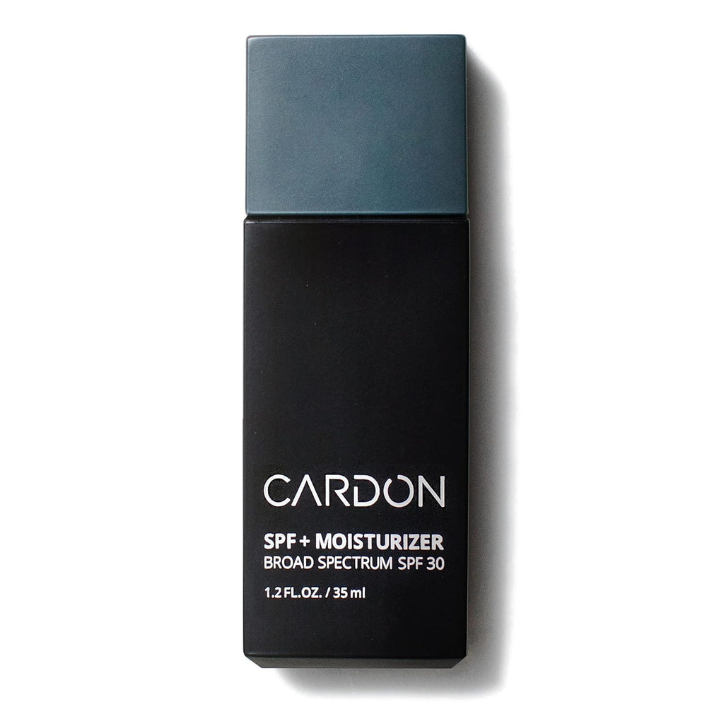 Cardon men's SPF 30 moisturizer bottle shows fast absorption with no white cast.