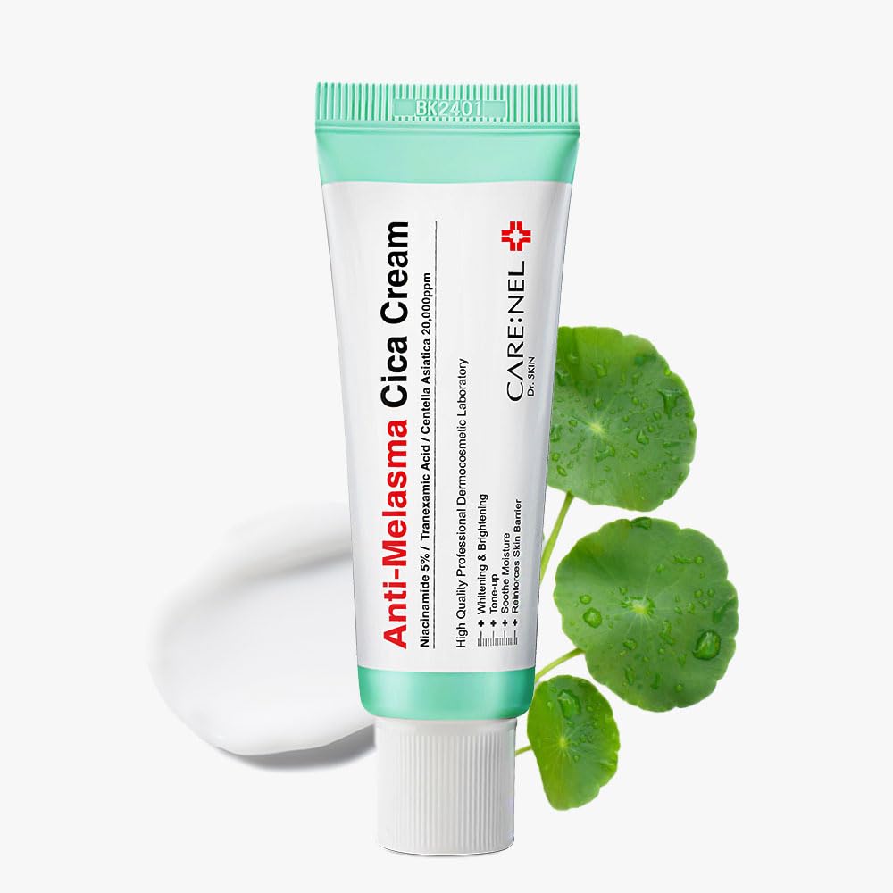 CARE:NEL Melasma crema botella derramando: facilita dosificación para una aplicación precisa.