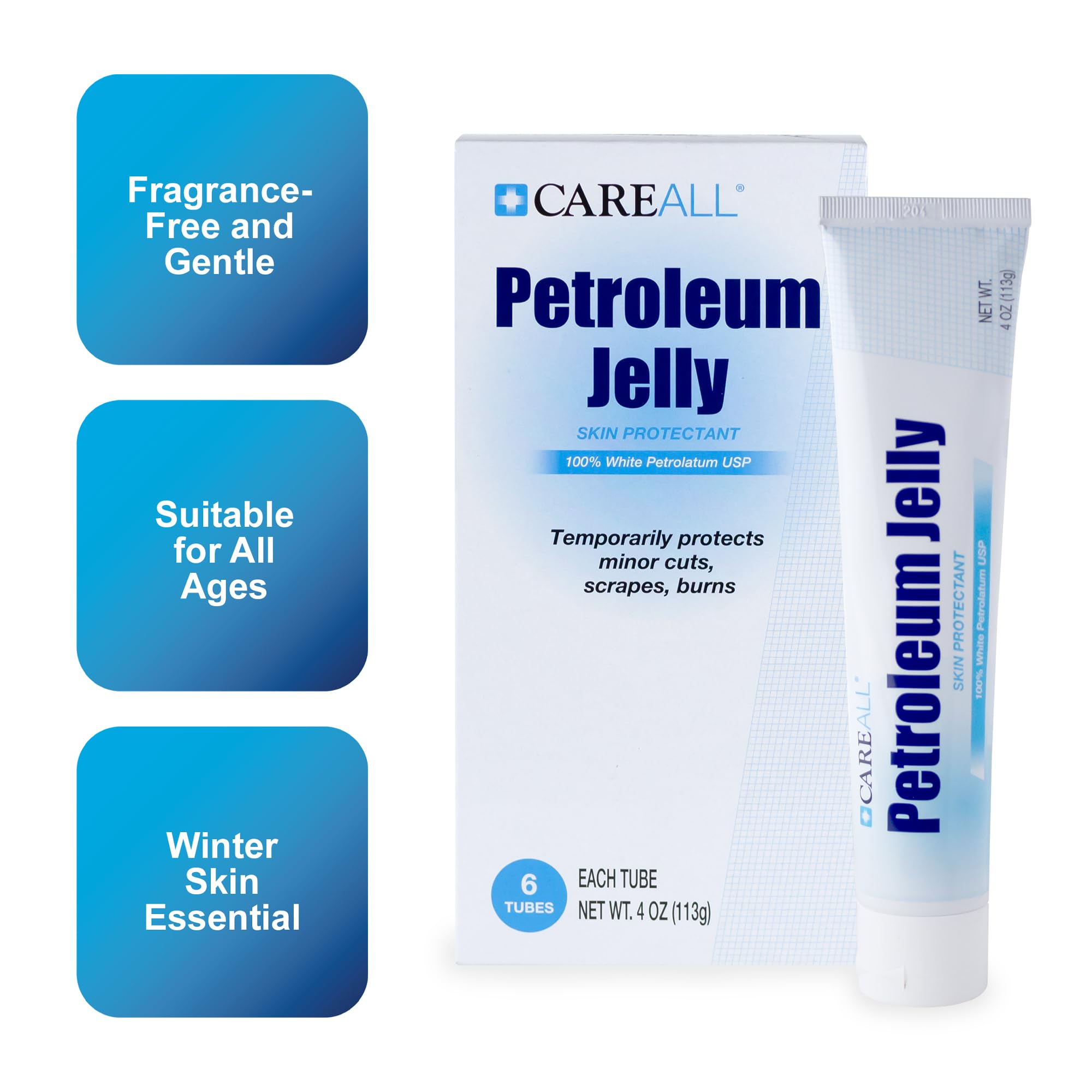 CareAll vaselina petrolato, textura blanca suave para labios y piel