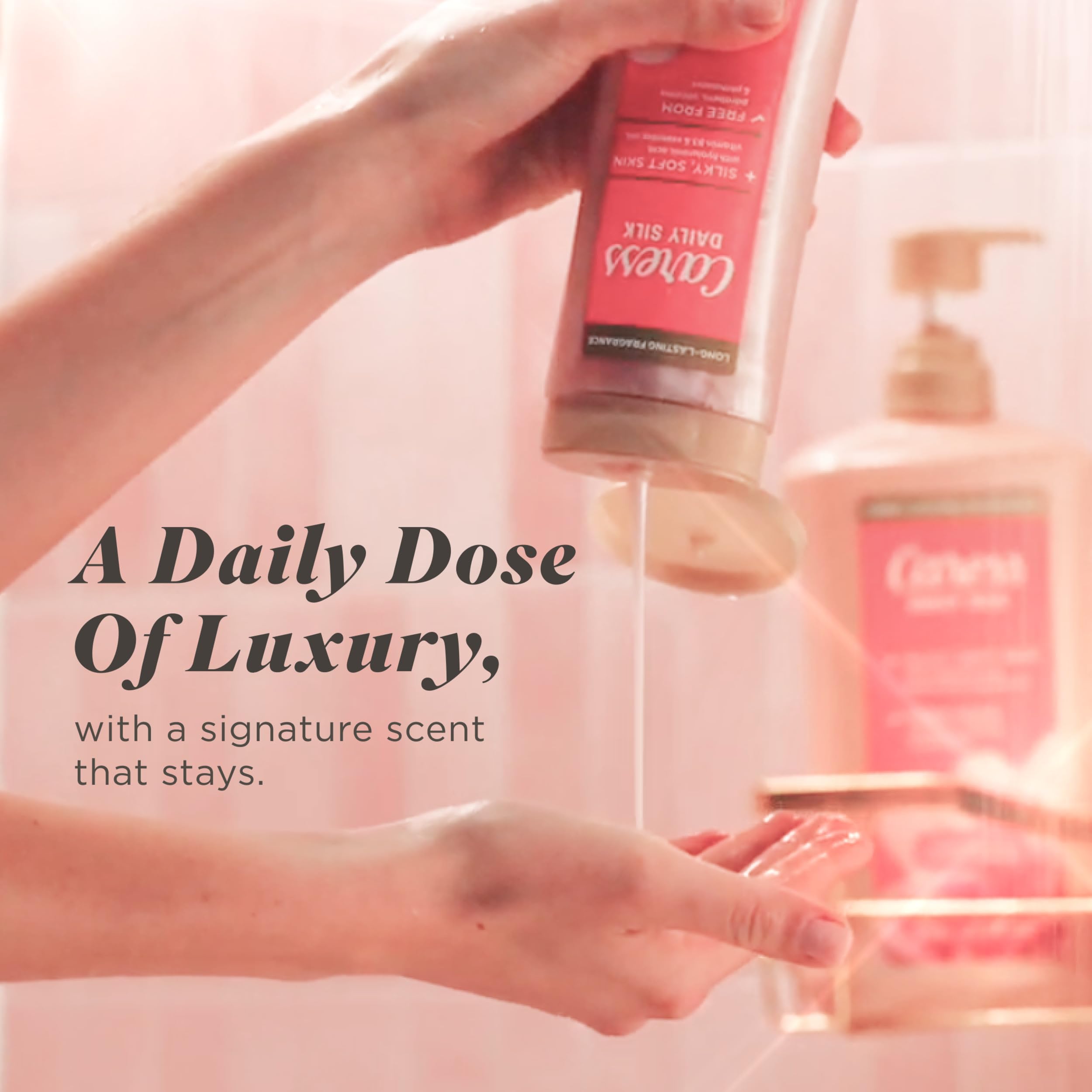 Visual of long-lasting scent remaining after shower with Caress Daily Silk.