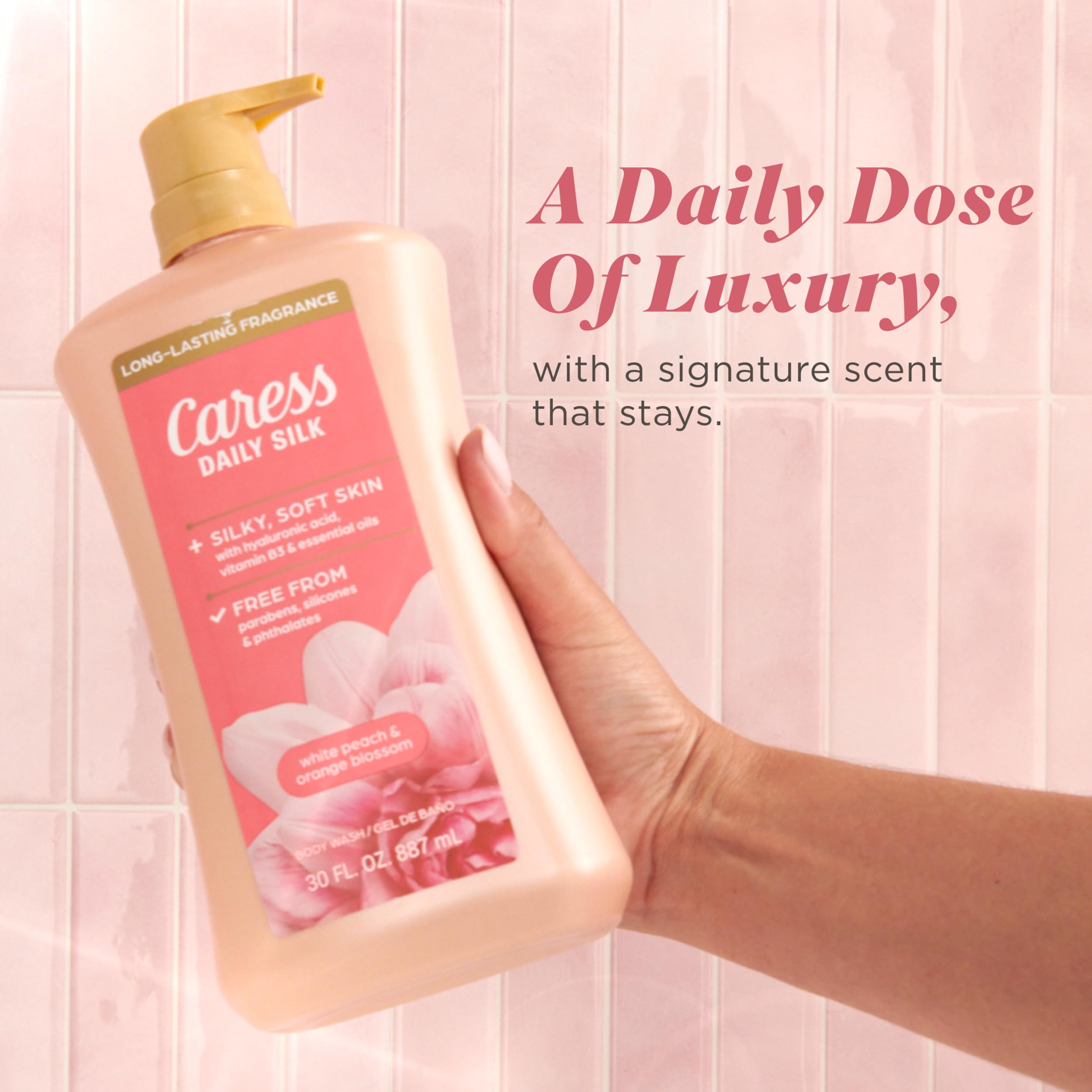 Caress Daily Silk vitamin B3 helps support skin balance during cleanse.