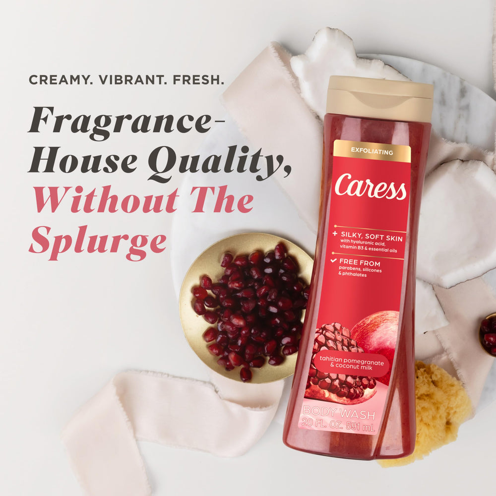 Caress exfoliating scrub buff removes dullness for a radiant, smoother glow.