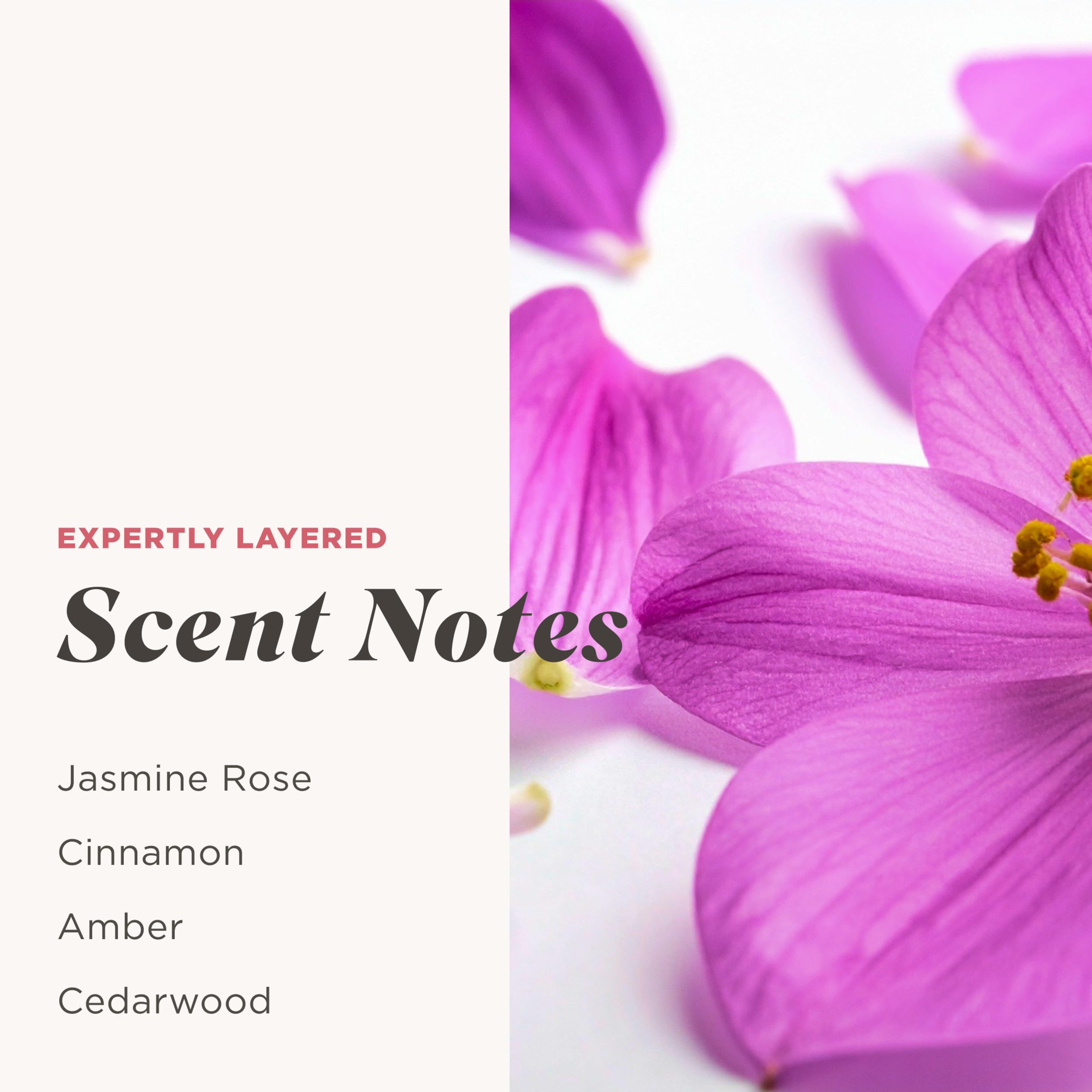 Caress hyaluronic acid and vitamin B3 ingredients for hydrated skin.