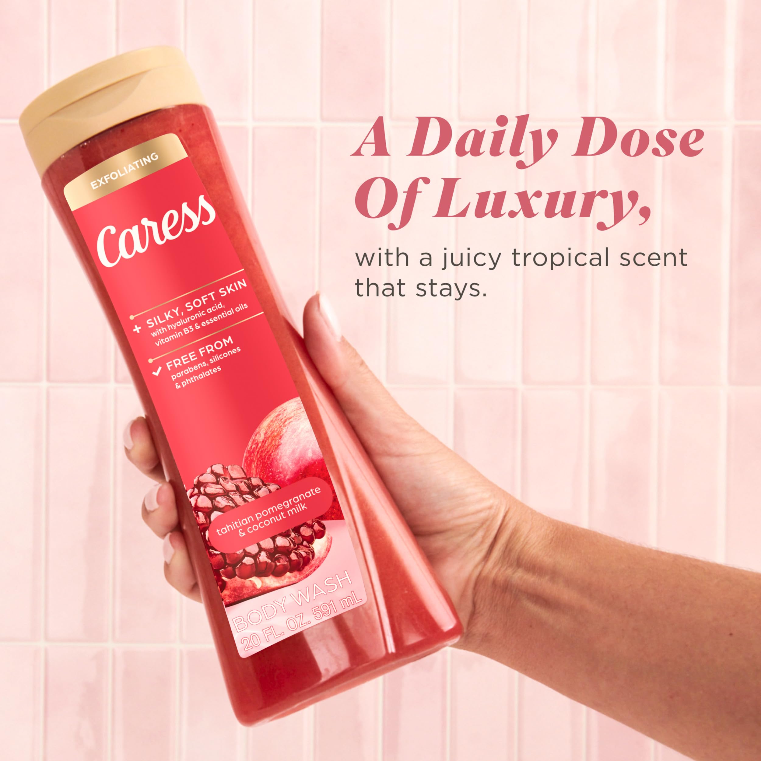 Caress long-lasting fragrance notes keep the shower scent lingering.