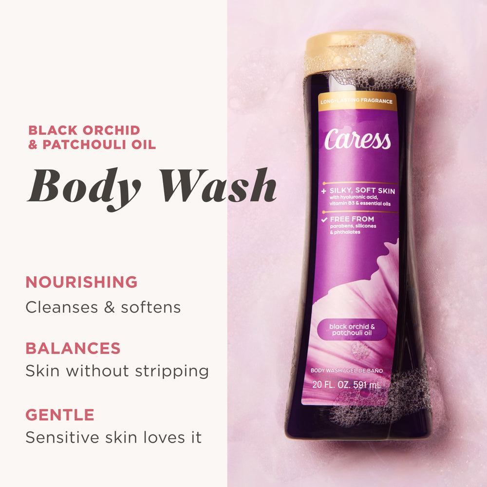 Caress rich lather close-up showing hydrating foam for silky skin.