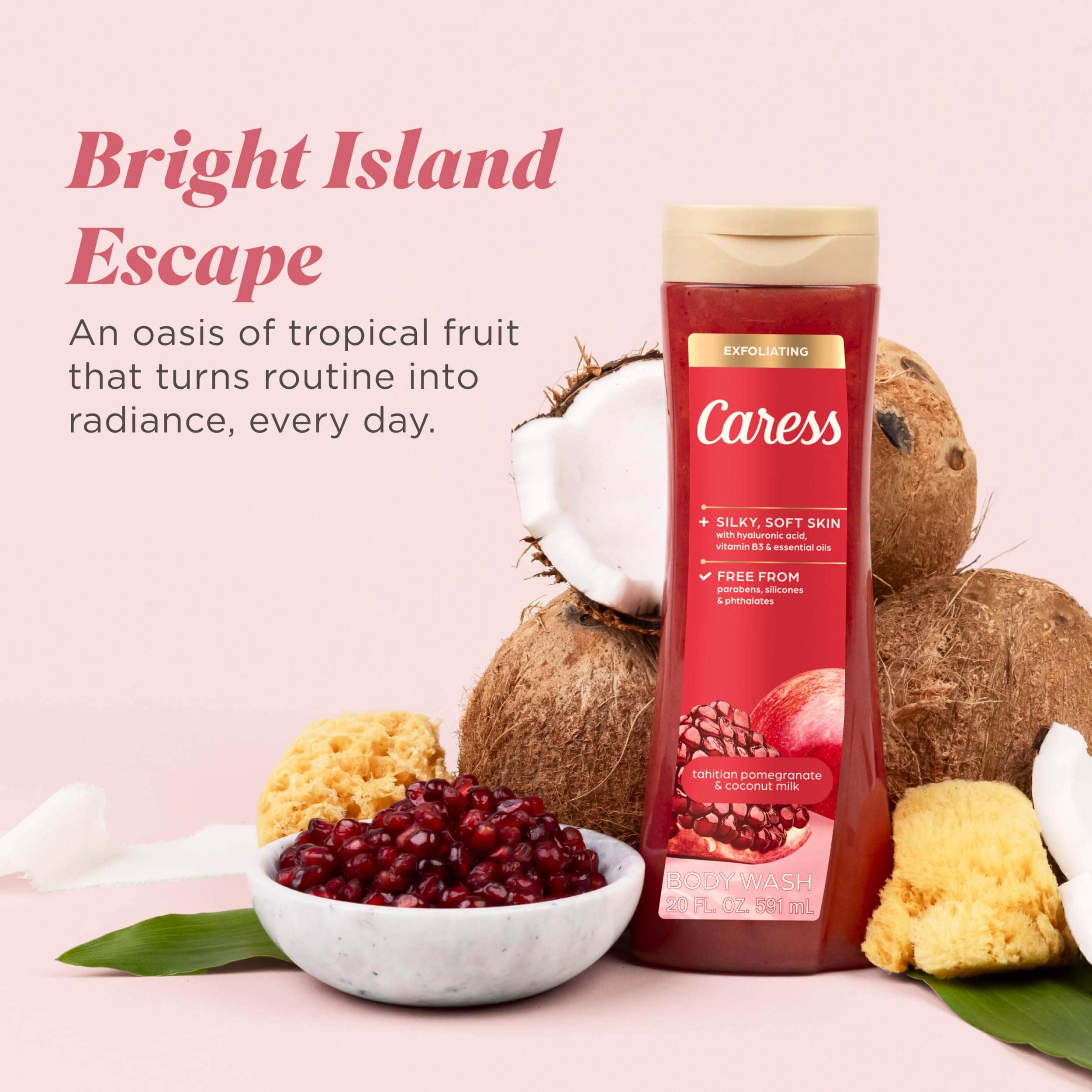 Caress silky skin glow after exfoliating cleanse leaves skin smooth.
