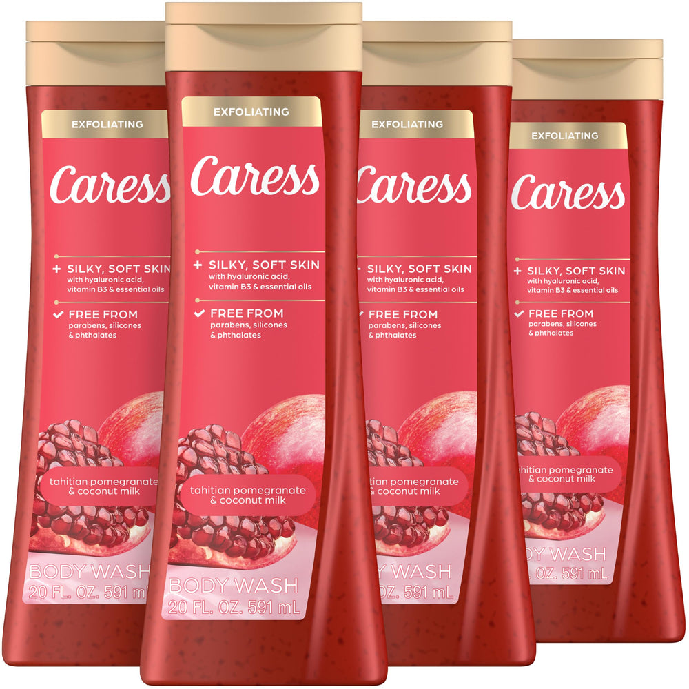 Caress Tahitian Pomegranate Coconut Milk bottle—luxury fragrance to elevate your shower.