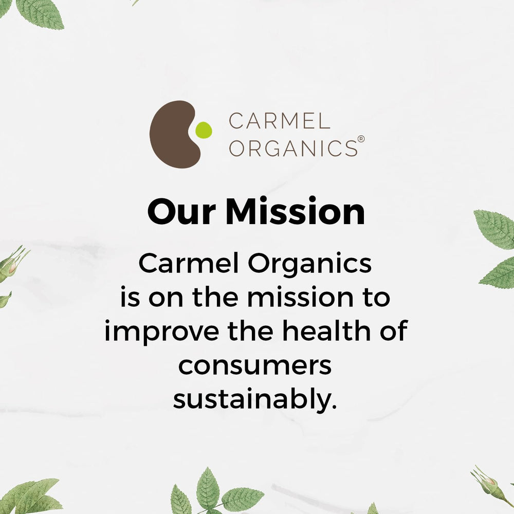CARMEL ORGANICS envase oscuro para conservar la pureza del aceite