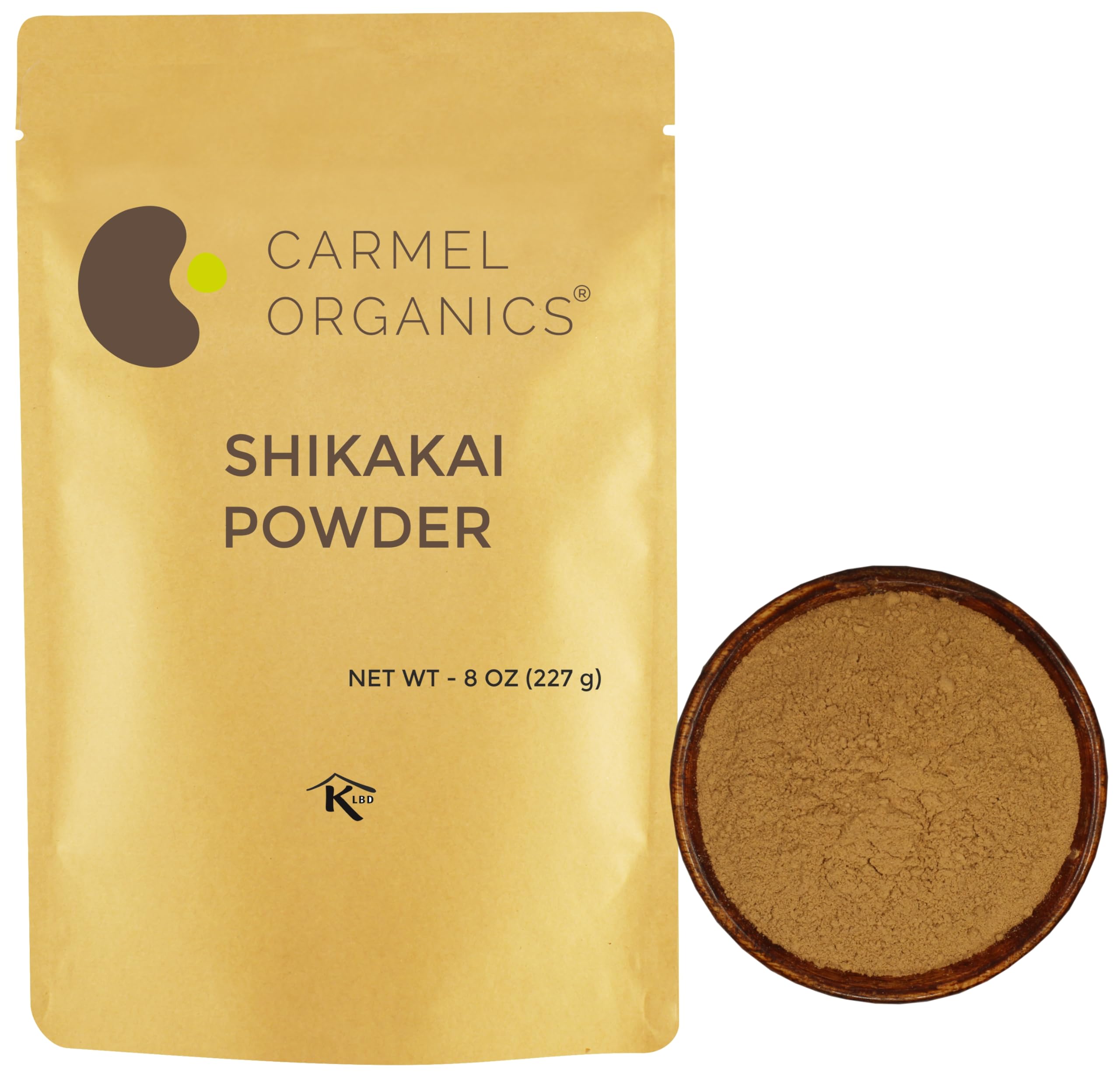 Carmel Organics Shikakai powder bottle for gentle cleansing of scalp and hair