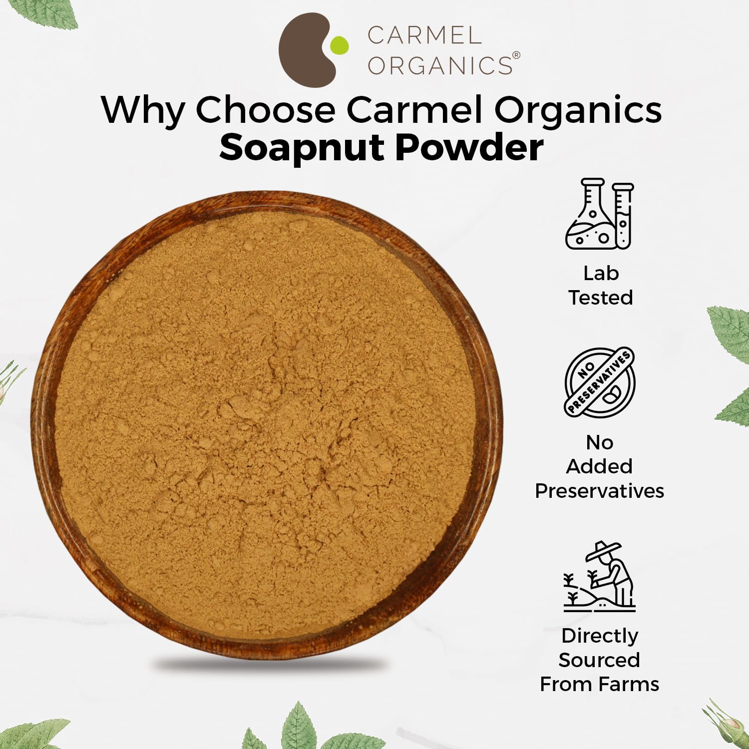 Ingredients label showing 100% natural Soapnut powder with no additives.