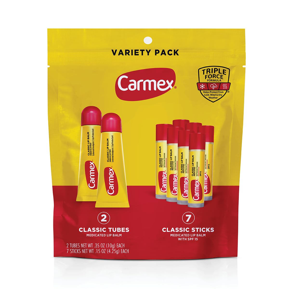 Bálsamo Carmex Classic en tubo, aplicación suave para labios secos.