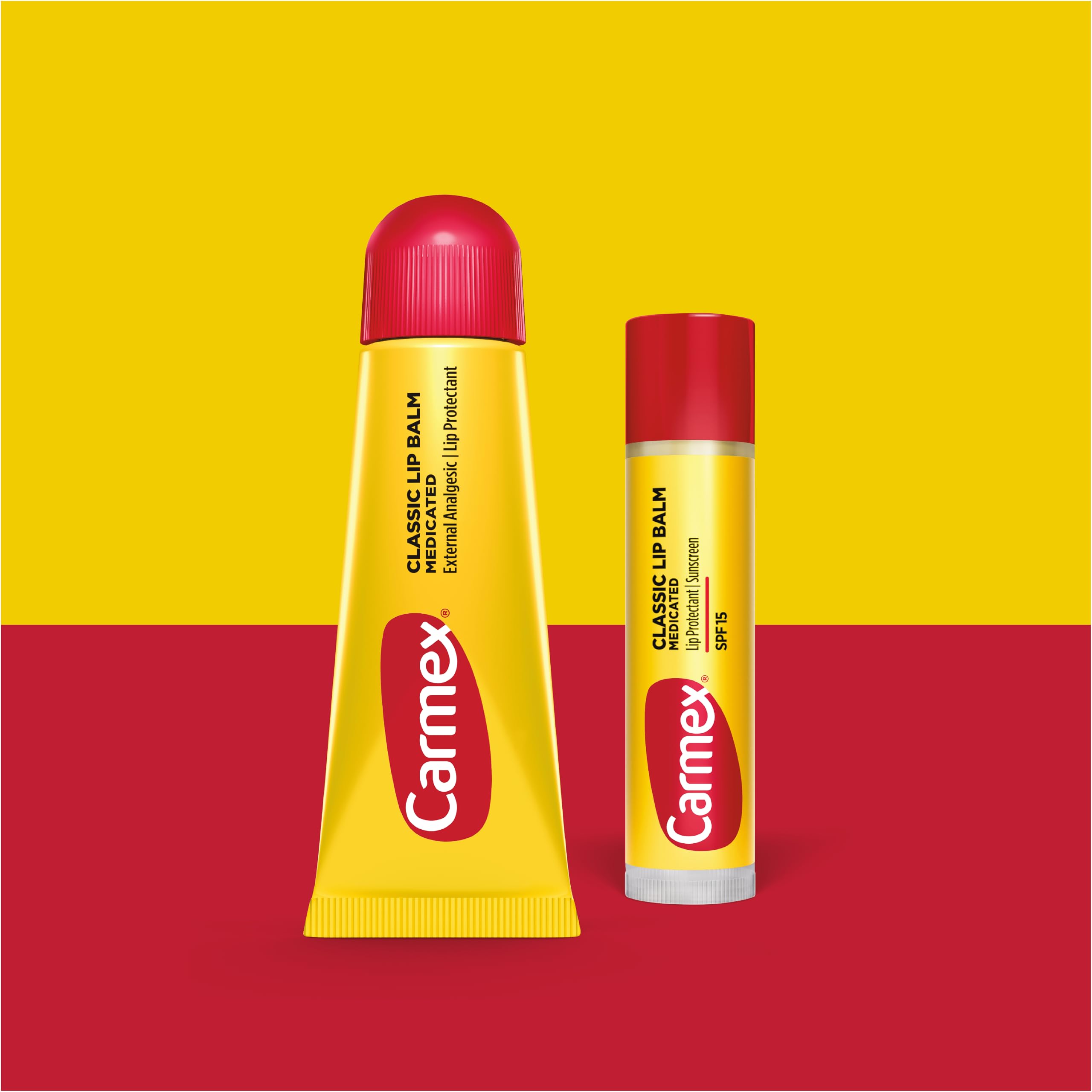 Bálsamo Carmex Classic en tubo, alivio para labios irritados.