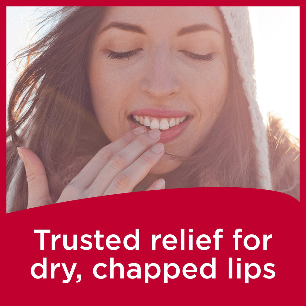 Closeup of Carmex Lip Balm Sticks ingredients cocoa butter camphor menthol