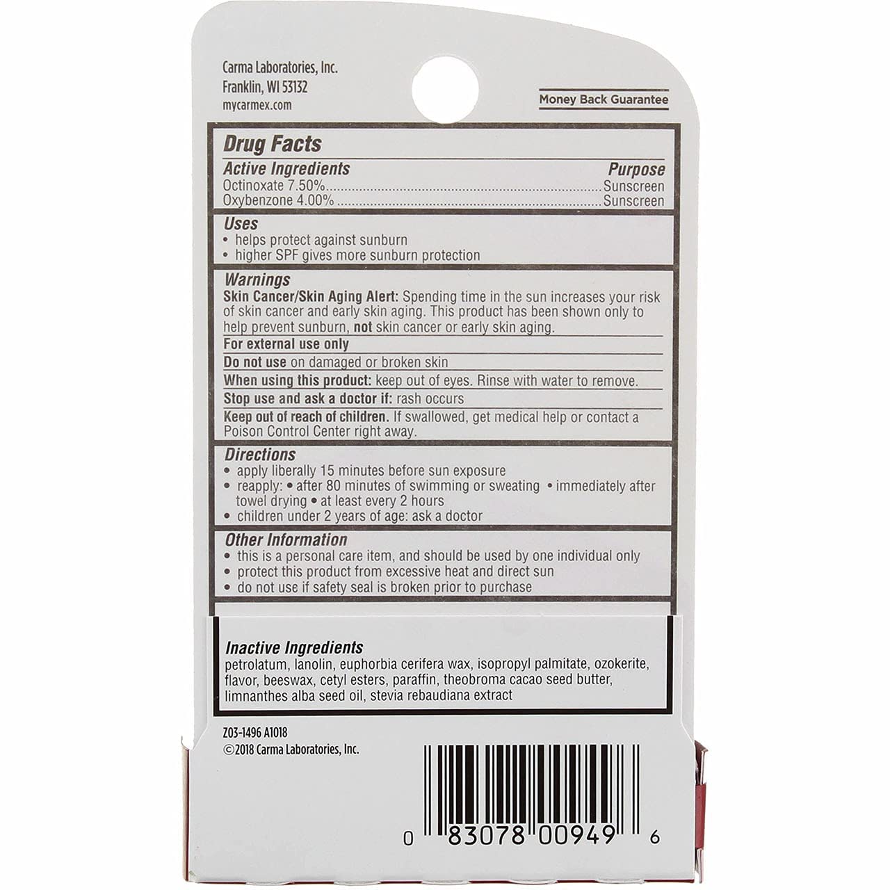 Protección SPF15 para labios, Carmex cereza, ideal para retoques diarios.