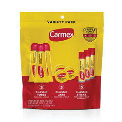 Carmex labial medicado en tubo, pack de nueve para cuidado diario.