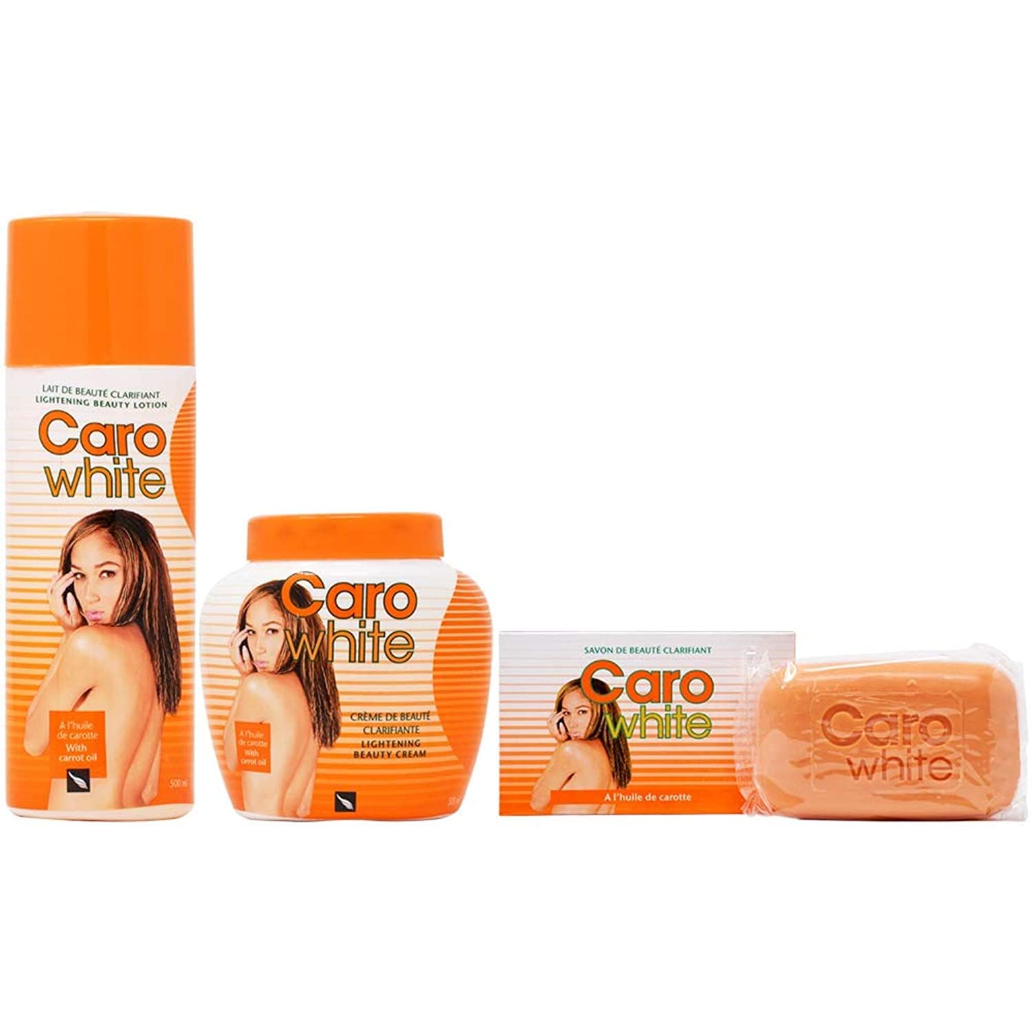 Caro White Set-3 lotion bottle highlights long-lasting moisture for dry skin.
