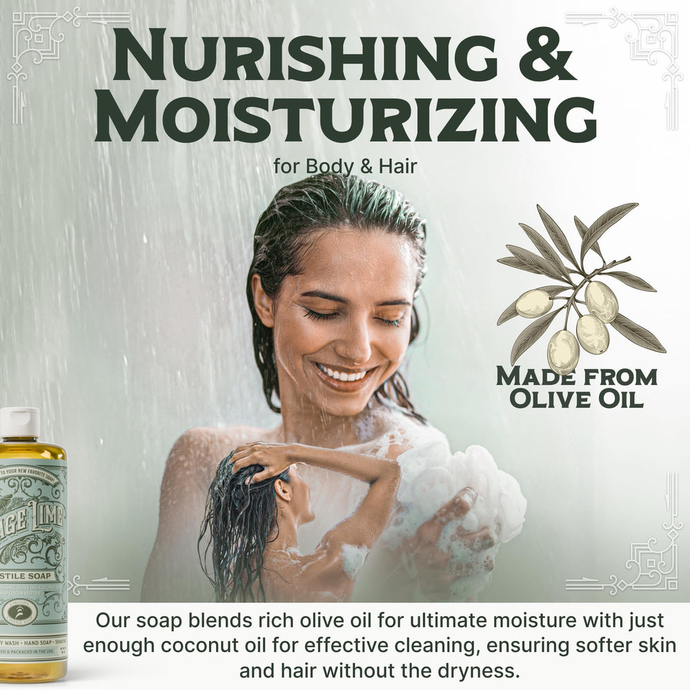 Carolina Castile Sage Lime creamy lather ideal for gentle cleansing.
