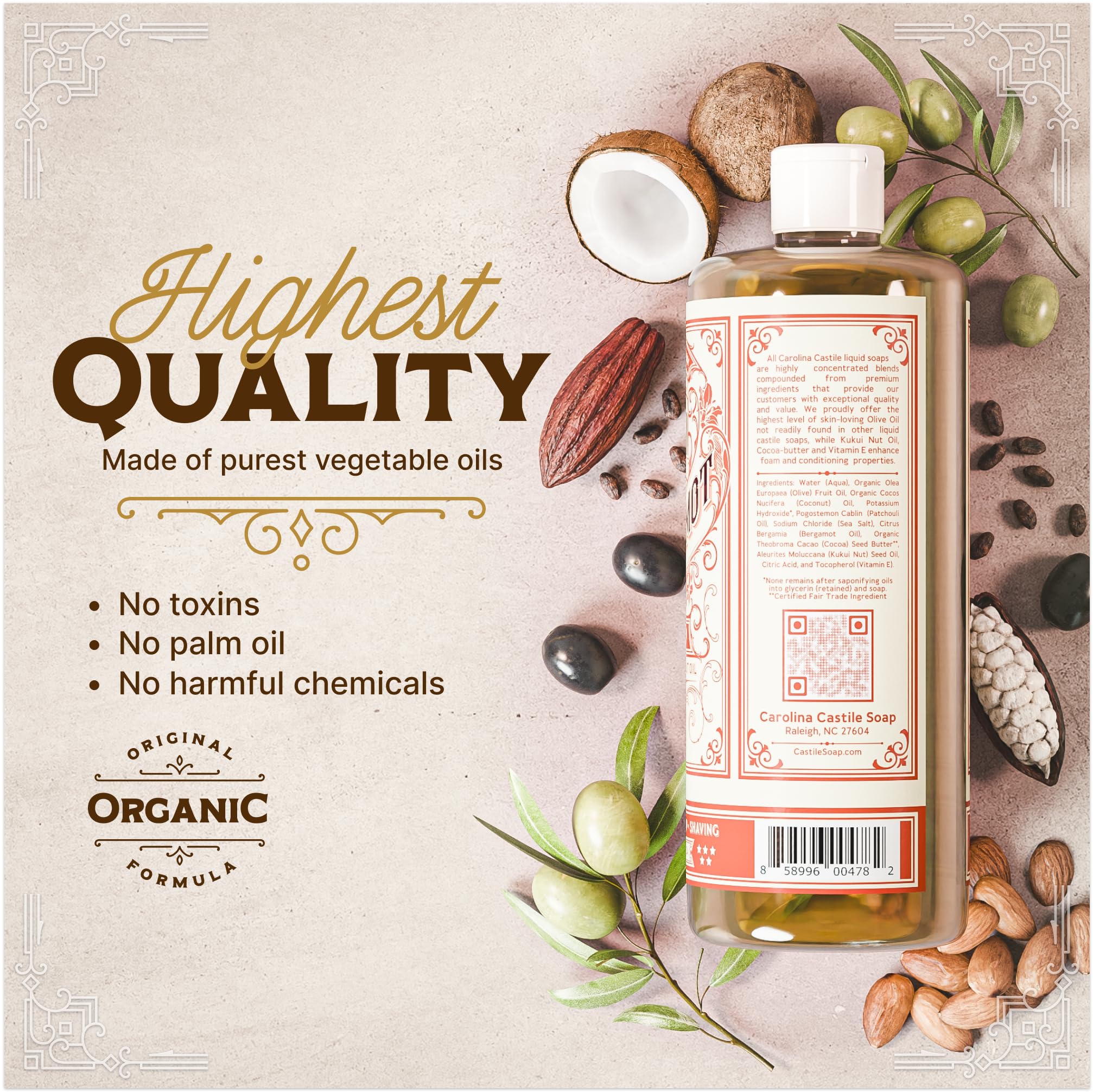 Carolina Castile Soap cocoa butter and kukui oil create creamy lather