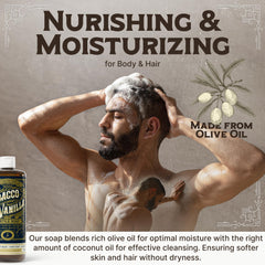Carolina Castile Soap label closeup tobacco-vanilla conveys rich fragrance for a spa-like experience