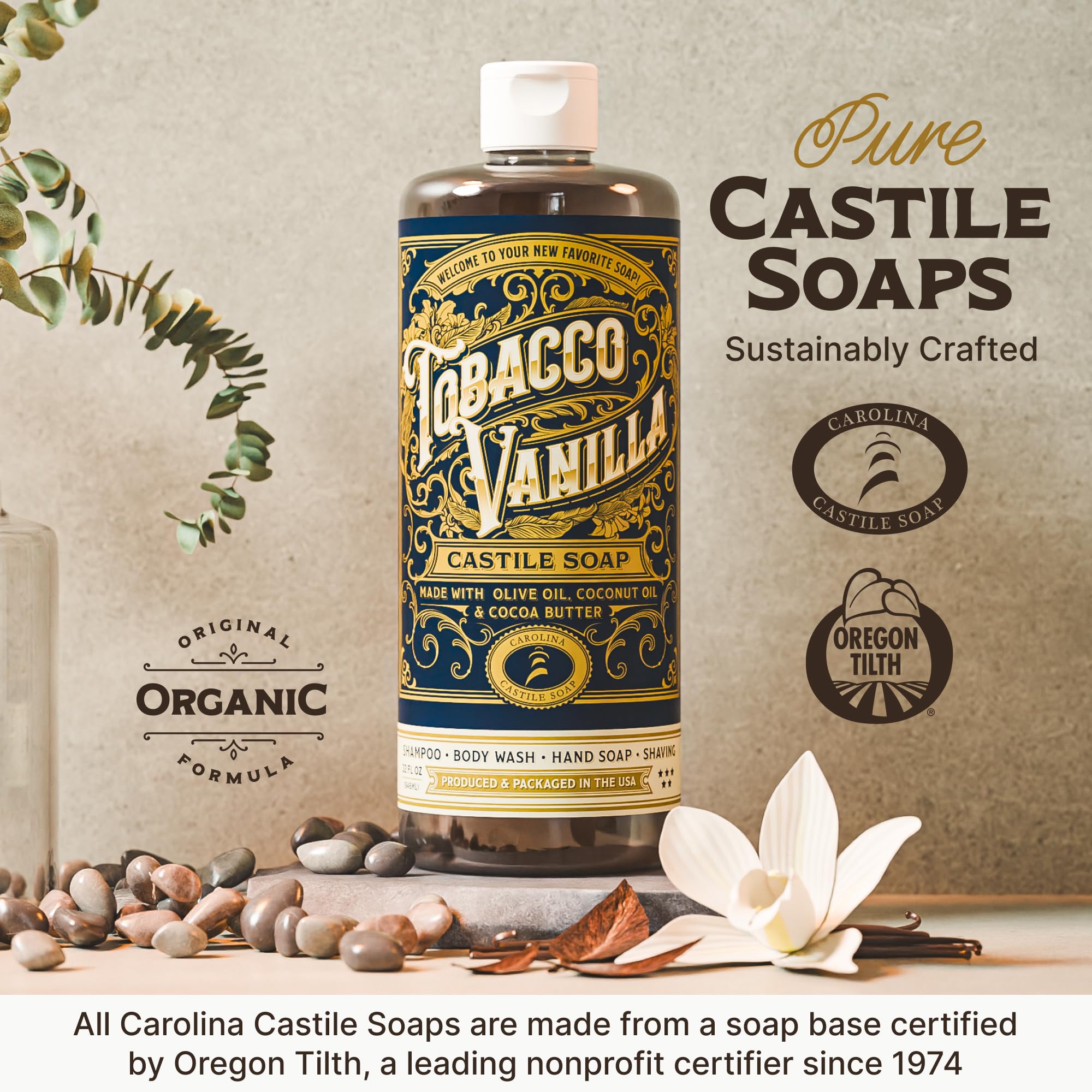 Carolina Castile Soap man showering demonstrates versatile use for body and hair care