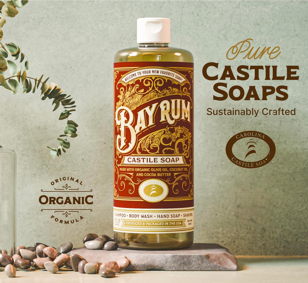 Carolina Castile Soap organic oils, multi-use body wash for all.