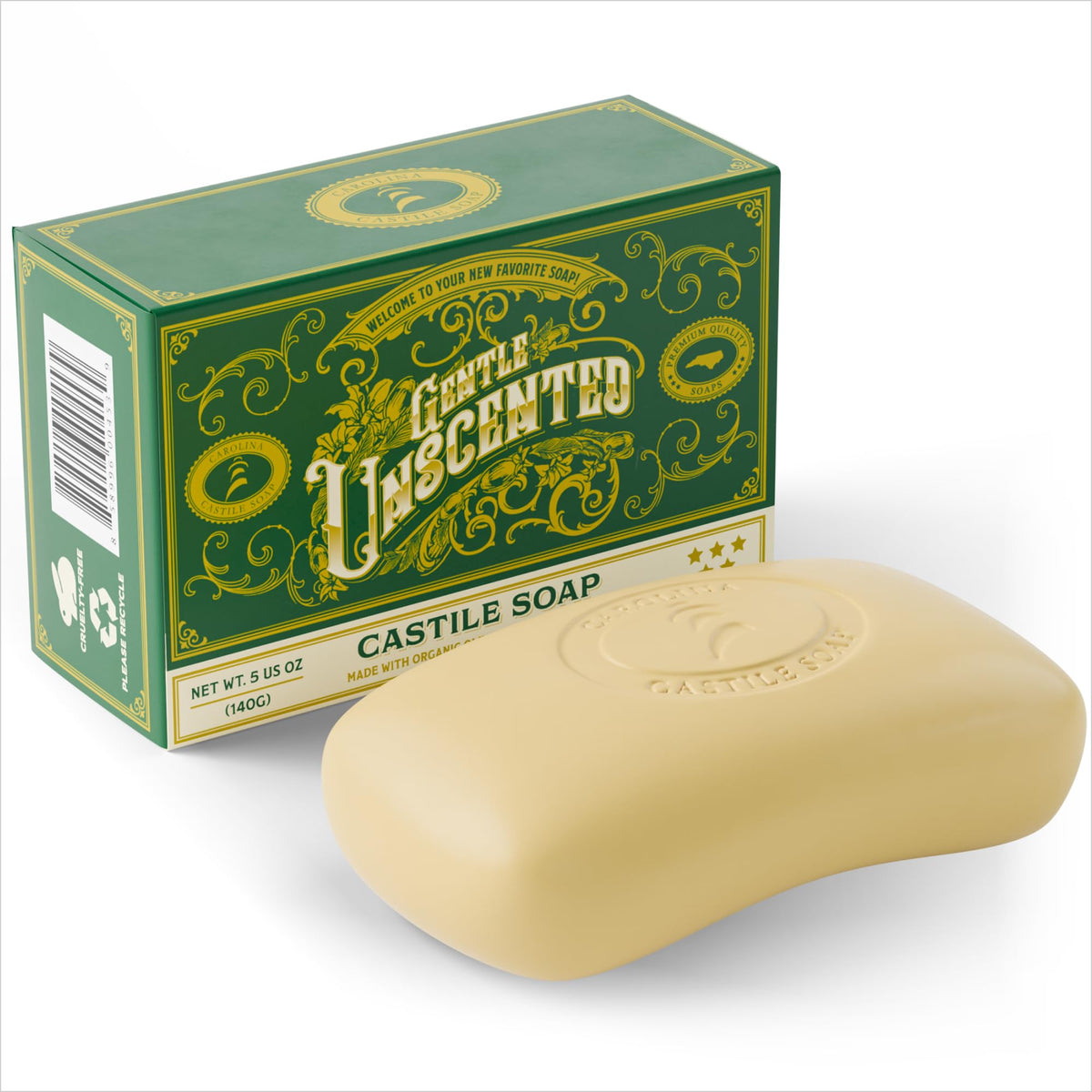 Carolina Castile Unscented Bar 5 oz offers fragrance-free cleansing.