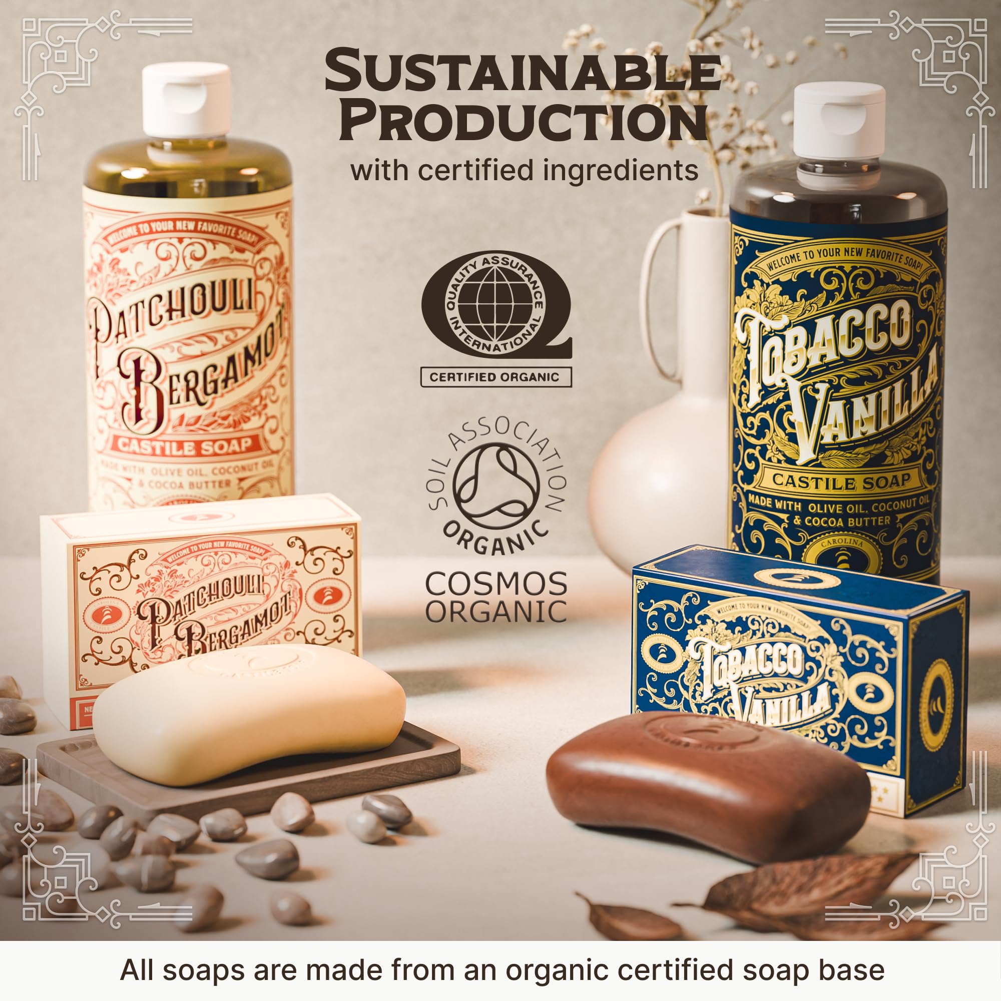 Carolina Castile Soap, presentación simple para sets de cuidado personal.